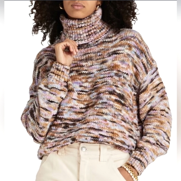 A.L.C. Harper Chunky Space-Dye Marled Merino Wool Turtleneck Sweater Tan